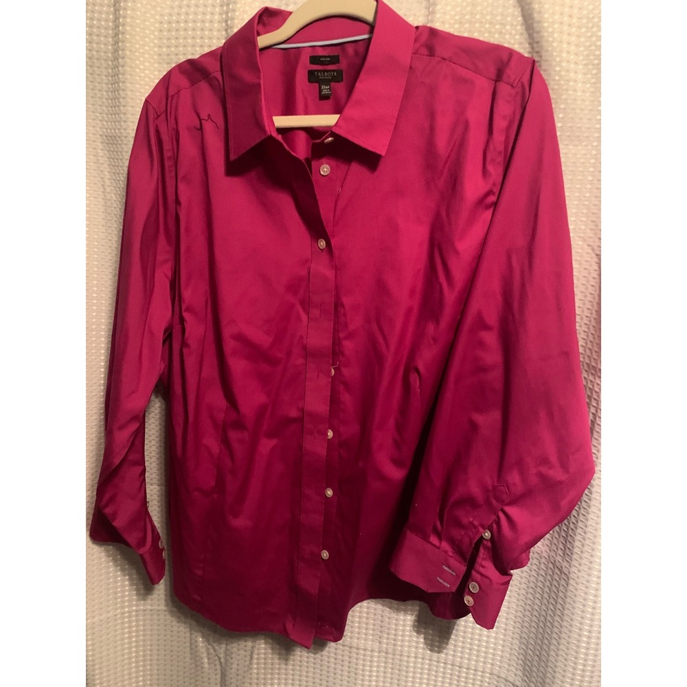 Talbots Plus Petite Magenta Pink Non-Iron Button Down Shirt Blouse 22WP